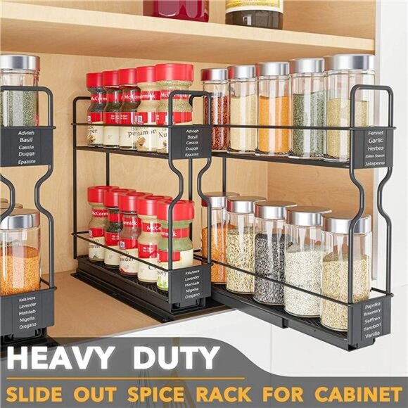 Spice Rack Organizer for Cabinet, 5.2"W x10.75"D x10"H, 2 Drawers 2-Tier - Picture 3 of 6